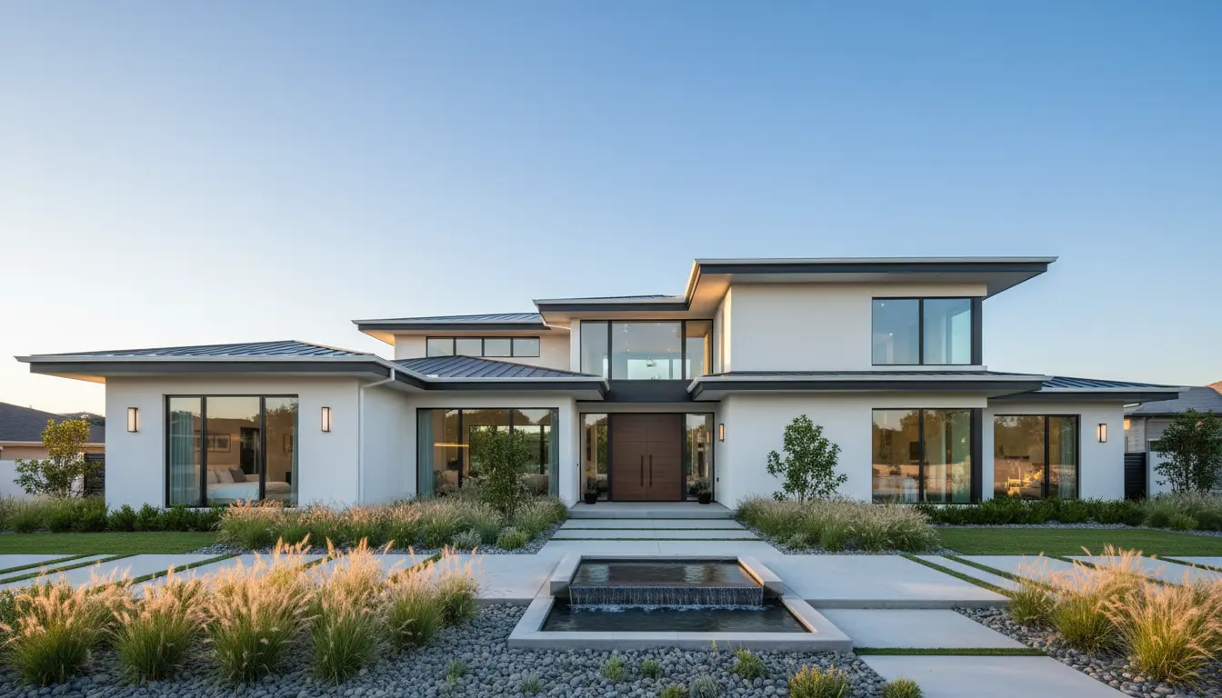 Modern home with seamless aluminum eavestrough system