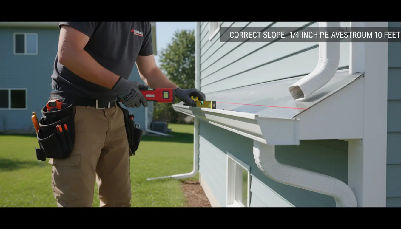Properly sloped seamless gutter installation